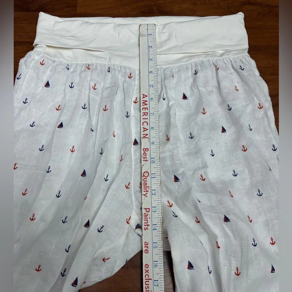 For Cynthia Beachwear 100% Linen Wide Leg Pants White Nautical Boho Size Medium - Picture 7 of 12